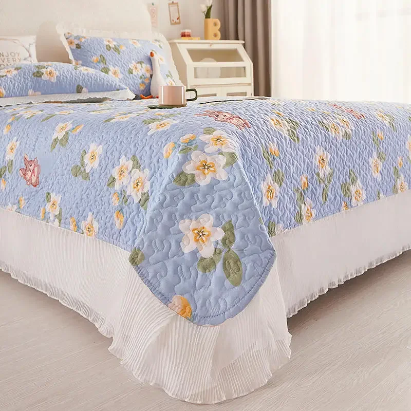 Princess Style Chiffon Lace Double Bedspread Queen Sandwich Cotton Quilted Bed Cover Home Bed Spread Not Included Pillowcase