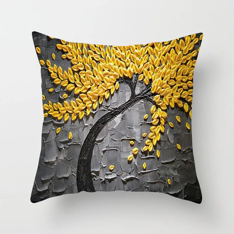 Cherry Blossom Blooming Printing Pillowcase 3D Oil Painting Tree Flowers Cushion Cover Home Decor Chair Car Sofa Pillow Case
