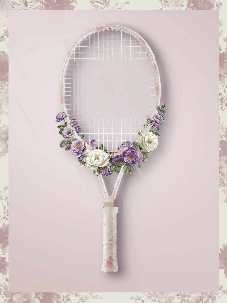 Flower Full Carbon Advanced Tennis Racket for Adult, Lavender, Rose, Cherry Blossom