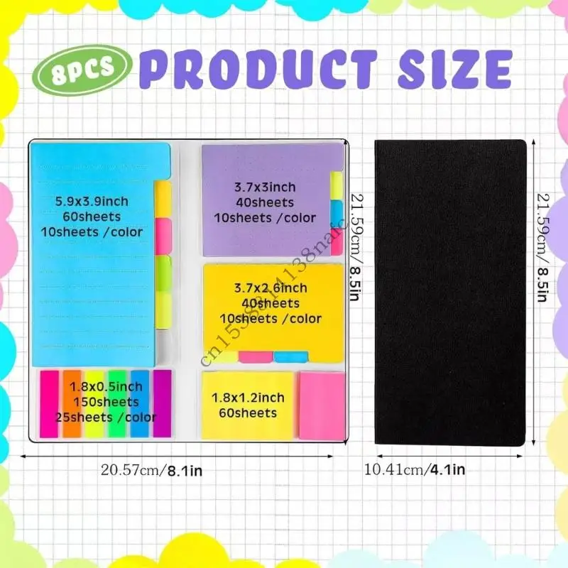 594F Business Notebook Planner Adhesive Note Set Colorful Adhesive Note Dotted Lined & Blank Pages for Office School Travel