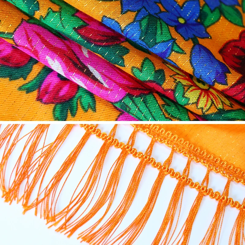 Ethnic Style Scarf, Acrylic Printed Square scarf With tassels, Arab Headscarf for Women,  Vacation Sun Protection Shawl 75x75cm