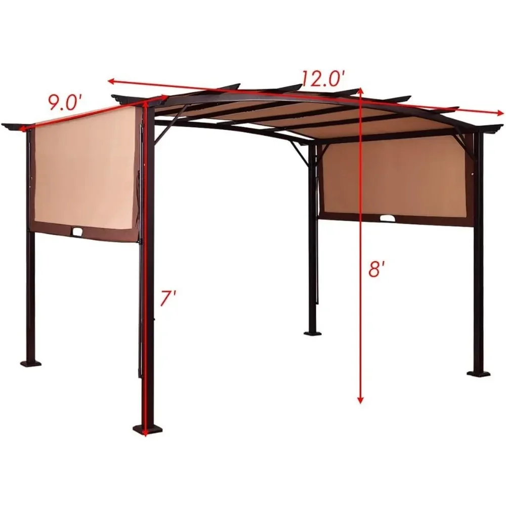 12 x 9 Ft Outdoor Pergola, Patio Retractable Pergola with Adjustable Sliding Sun Shade Canopy, Heavy-Duty Steel Frame