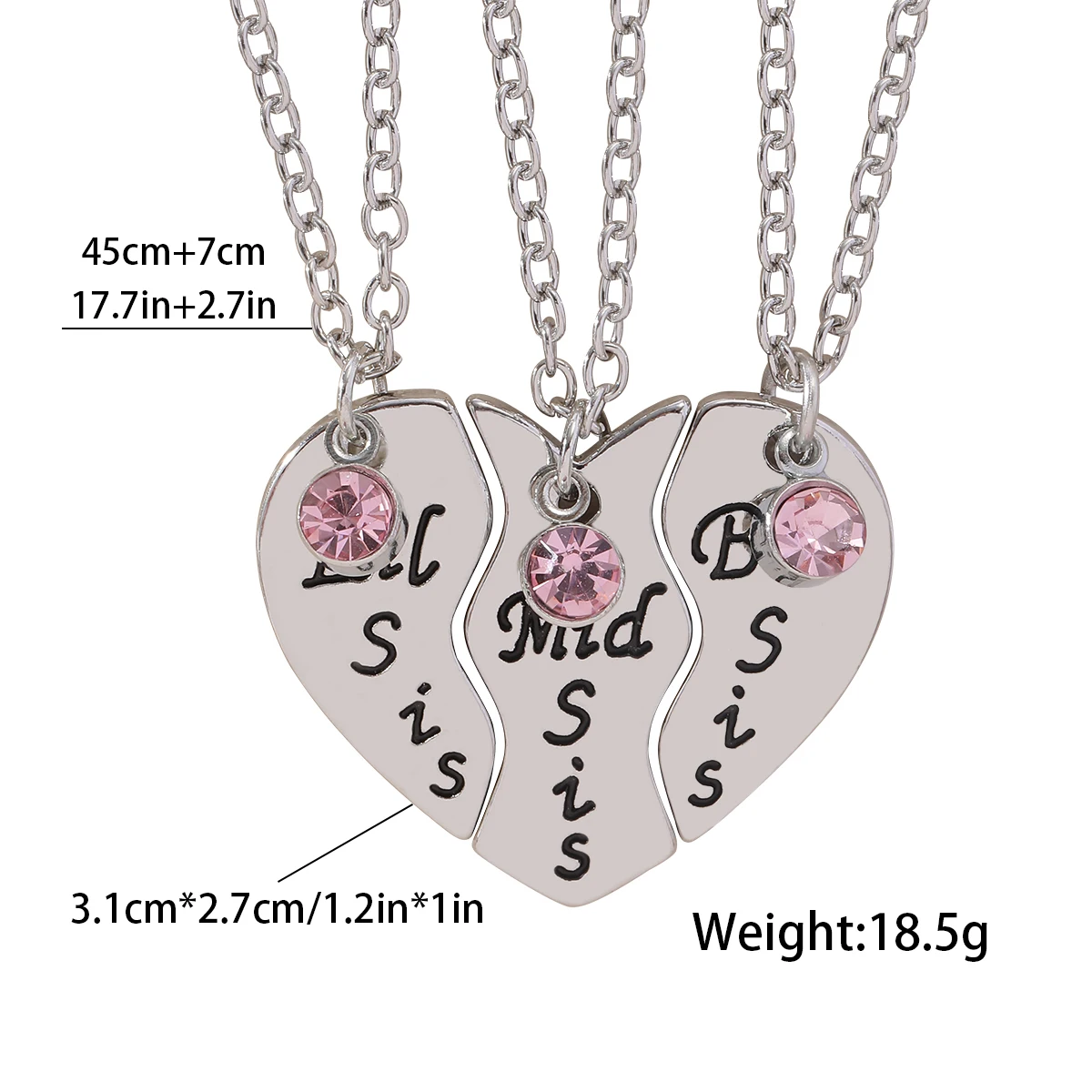 Family Love Jewelry Big Mid Lil Sis Puzzle Heart Pendant Necklace With Pink Crystal Charm Choker For Best Sister Sibling Gift