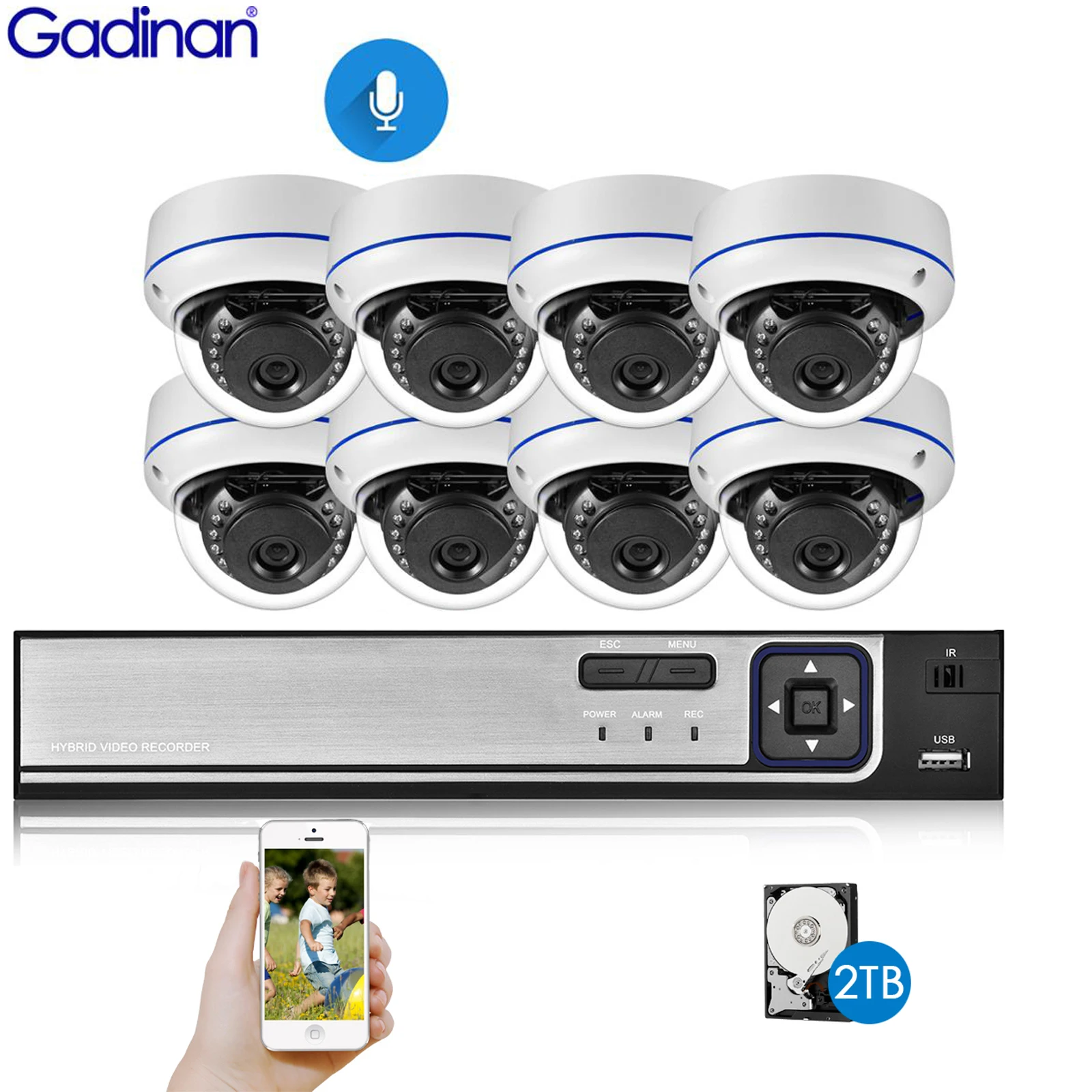 Gadinan 방수 CCTV 보안 감시 시스템 NVR 키트, 8CH 4MP POE 키트 