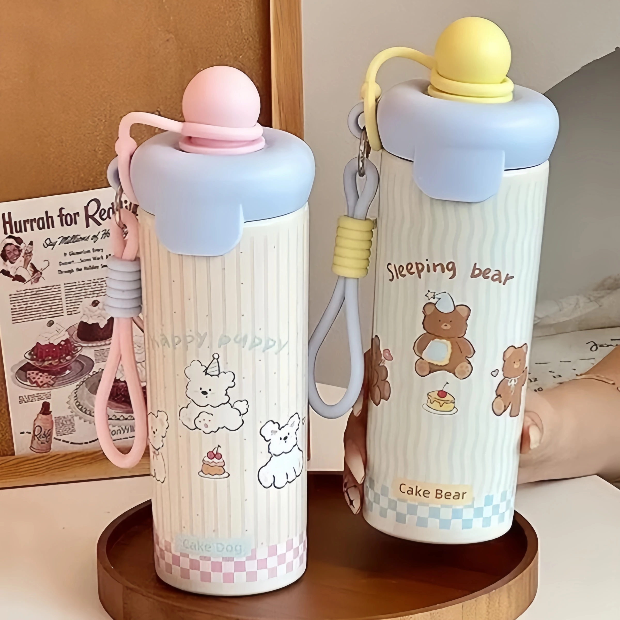 

Плавающая соломенная изолированная чашка, термос из нержавеющей стали 500 мл с пищевым материалом, милый легкий герметичный стакан