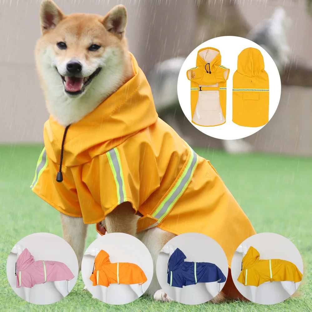 S-5XL Dog Raincoat Adjustable Pet Waterproof  Hooded  Fashion Strip Reflective  Breathable Lightweight Outdoor Poncho Hoodies