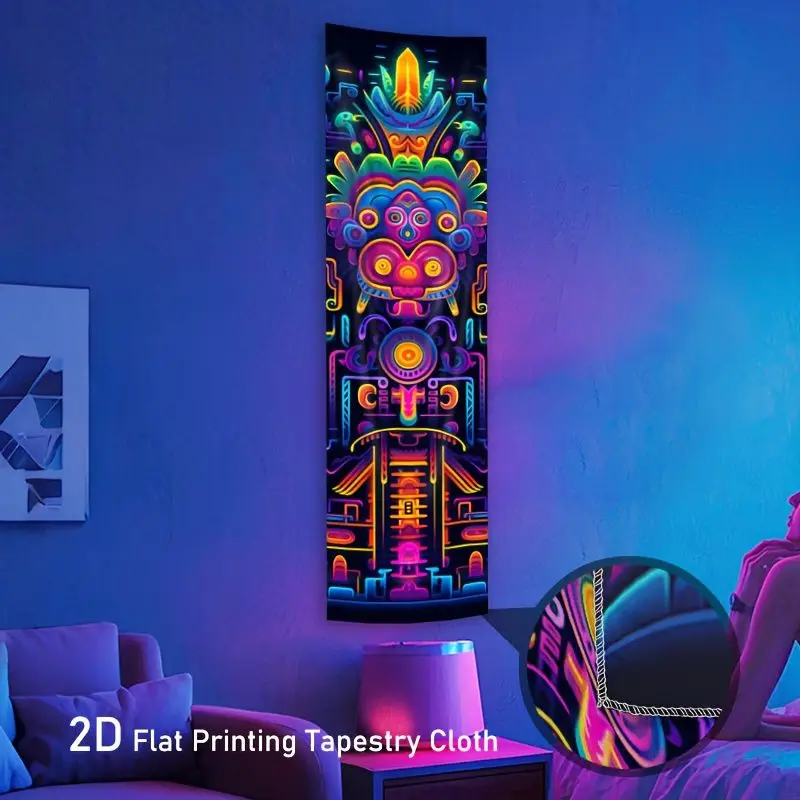 VIKAMA UV Blacklight Totem Wall Runner Long Tapestry Neon Aztec Tribal Vertical Banner for Bedroom Dorm Party Room Decor