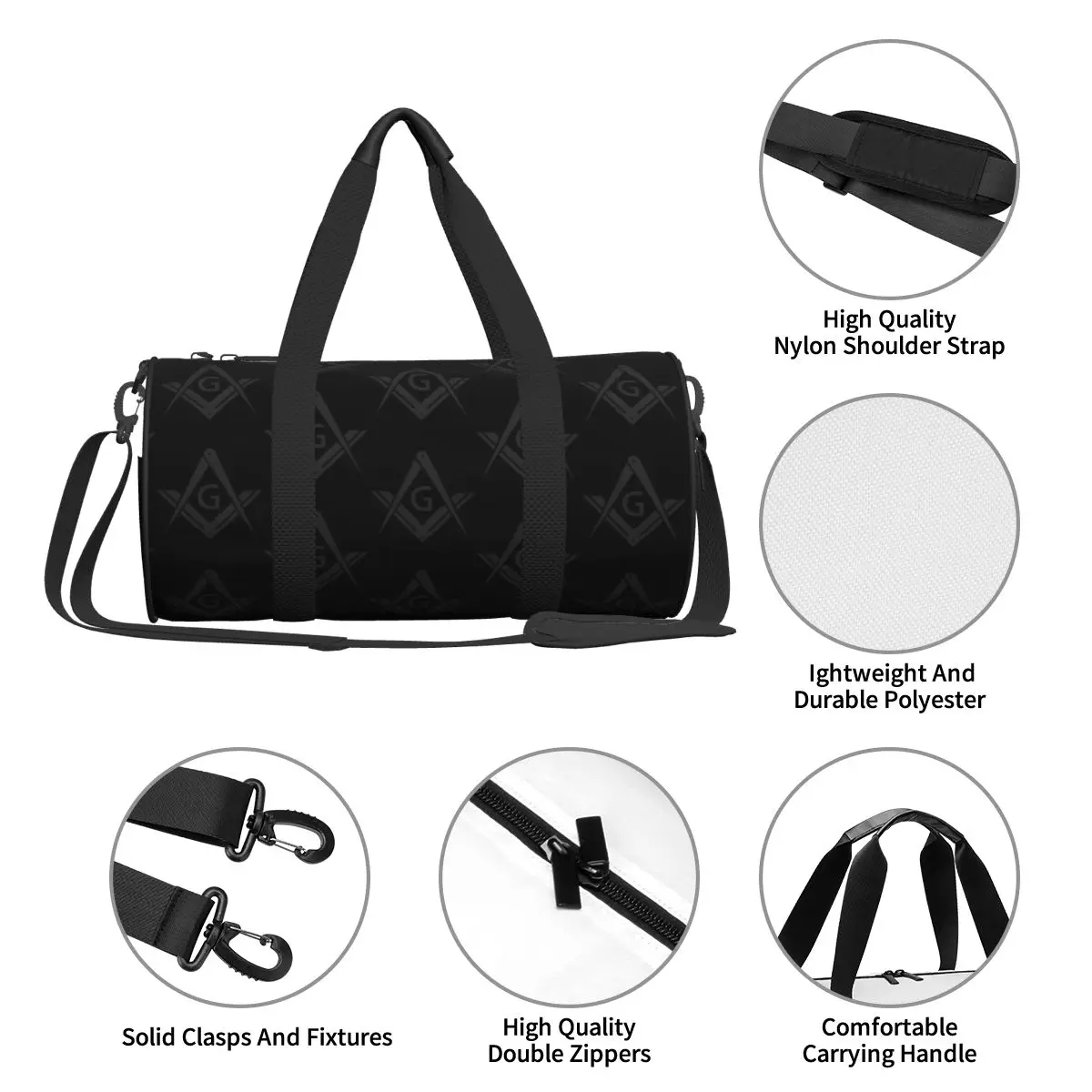 Gym Bag Freemason Logo Sports Bag Large Capacity Compass Mason Symbol Men Women Weekend Print Handbag Funny Luggage Fitness Bag