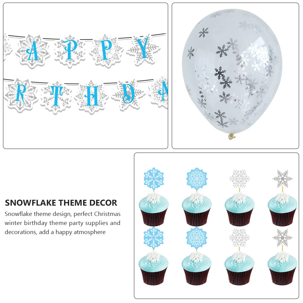1 مجموعة ندفة الثلج موضوع ديكور عيد الميلاد لوازم الحفلات بالونات الرايات القبعات العالية ديكور عيد الميلاد مجموعة الشتاء عيد ميلاد احتفالي الحلي #4