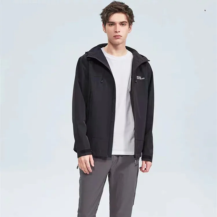 

Casual Color Hooded Jaet Men's Autumn Print Decoration Youth Outerwear Zipper Closure Long Sve Stand Fit