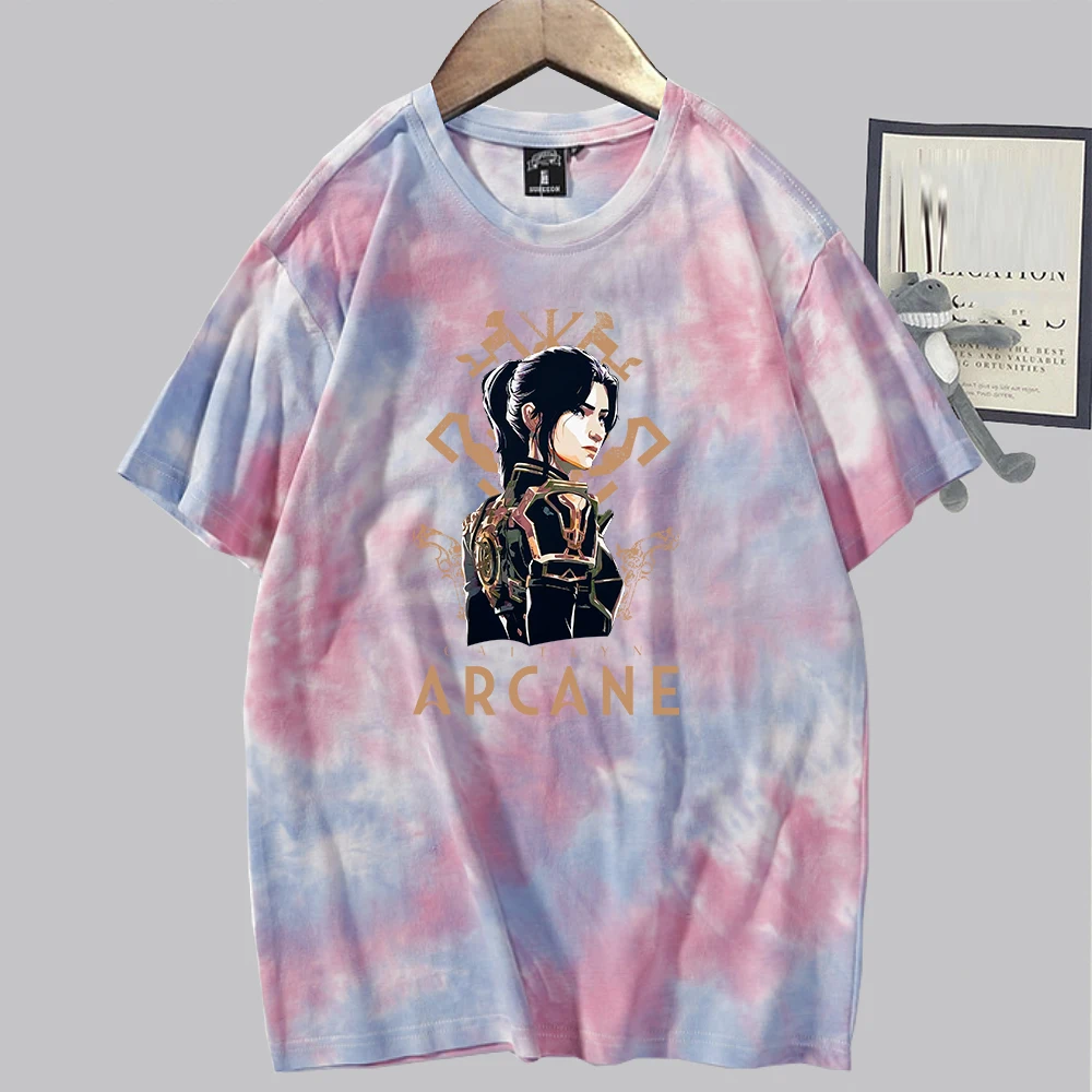 Arcane Season 2 Caitlyn Retro Tie Dye Shirt Unisex Round Neck Short