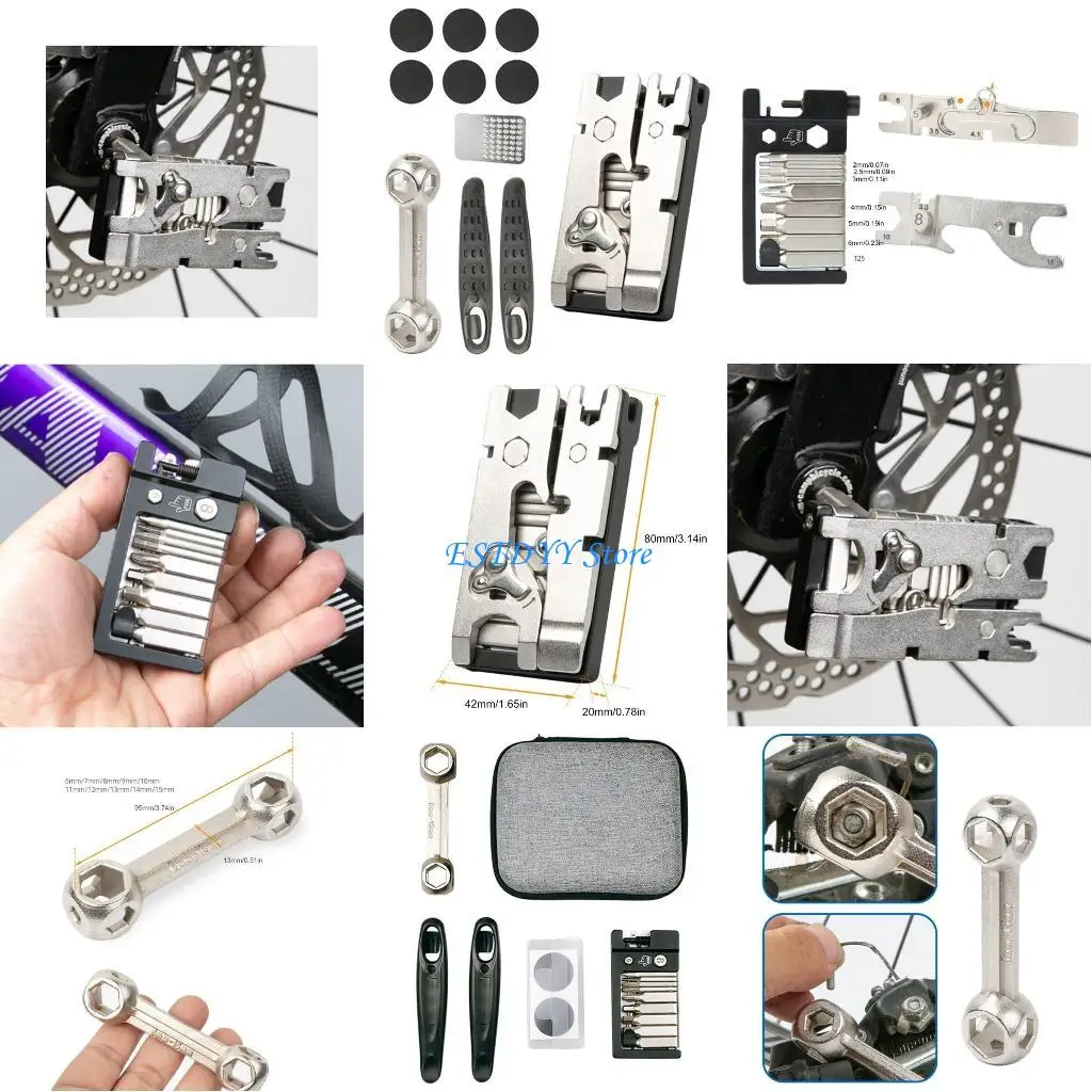 G6DE Road Bike Tire Repairs Set with Storage Bag Bike Mechanic Repairs Tool Portable Maintenances Tool for Mountain Bike