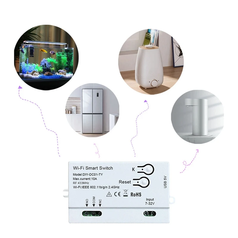 Tuya wifi interruptor inteligente diy temporizador 1ch 7-32v usb 5v 2.4g wifi smartlife módulo de automação residencial para alexa google casa iftt