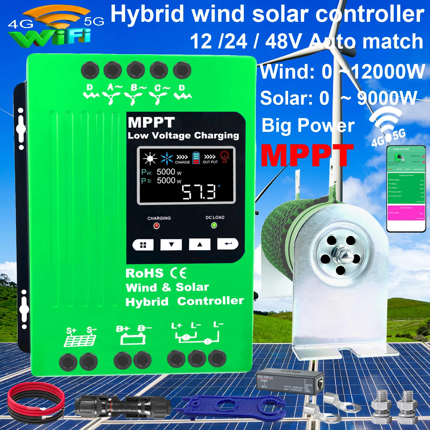 Hybrid Controller 5KW 10KW 15KW 20KW 12V 24V 48V Wind Solar Power MPPT Regulator for Wind Turbine Generator Charging Batteries