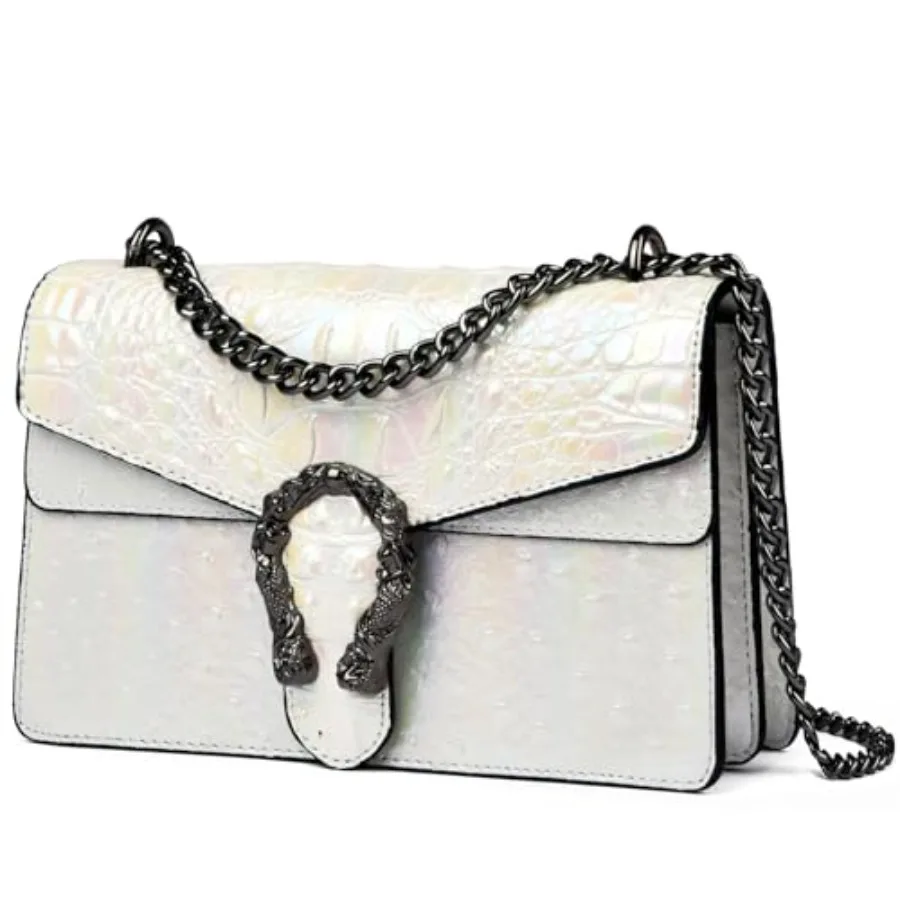 

Crossbody Bag Chain Purses for Women - Crocodile Printed Shoulder Bag Fashion Leather Clutch Evening Satchel Handbag