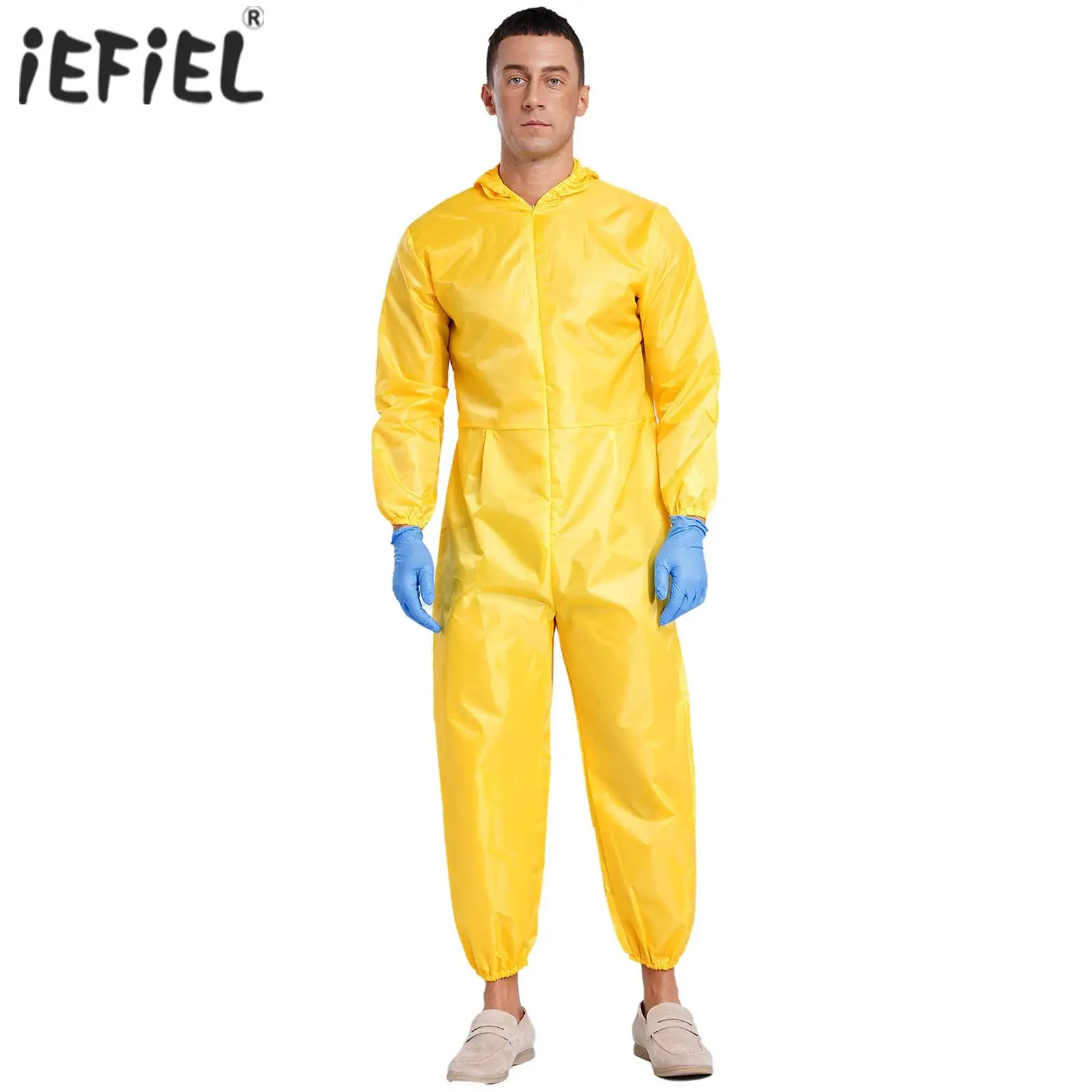 

Adult Mens Hazmat Suit Break Bad Costume Halloween Fancy Dress Hooded Chemical Overalls Jumpsuit Coveralls Carnival Dress Up