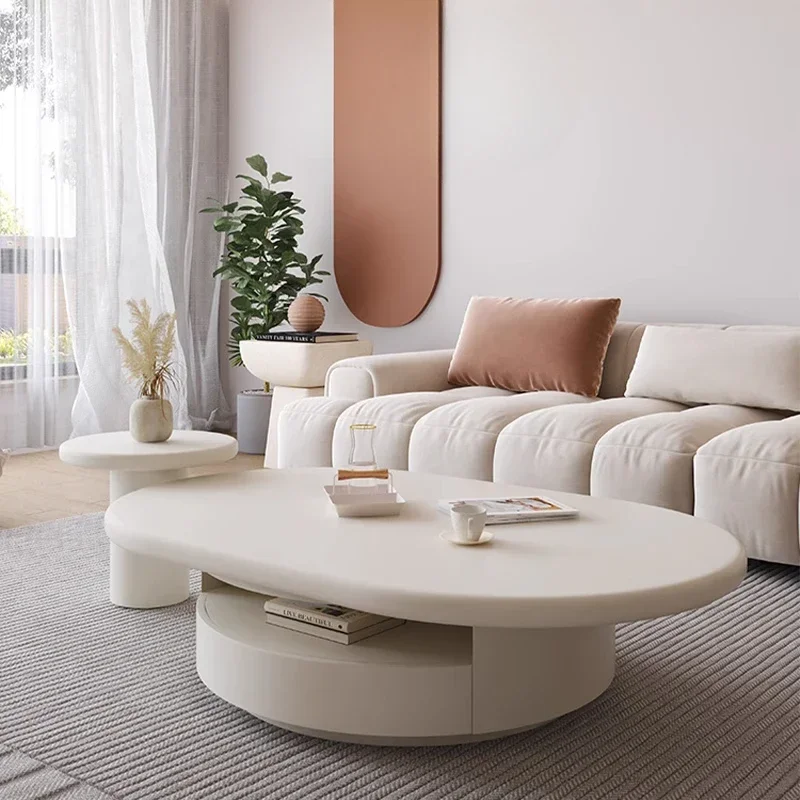 

Cream wind coffee table oval small apartment living room household solid wood combination