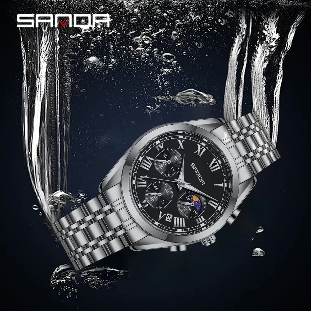 SANDA 5012 Top New Fashion Watches for Men Luxury Sport Business WristWatch Waterproof Quartz Big Clock Digital Male Watch