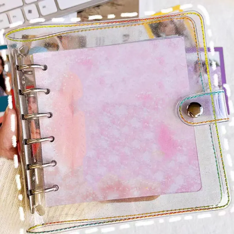 A7 Transparent PVC Shiny Clip File Folder Loose Leaf Notebook Organizer 3/6 Ring Binder Planner Agenda School Office Supplies