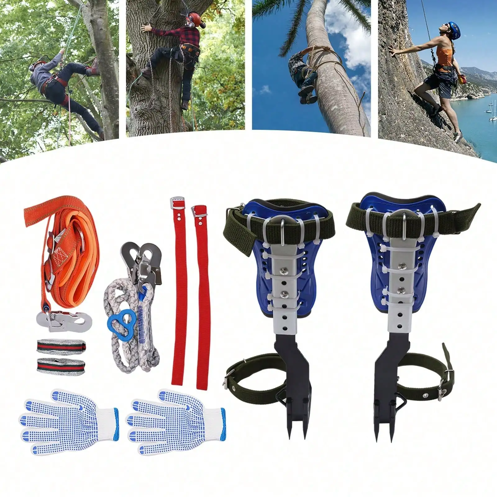 

Tree Climbing Spike Set Adjustable Pole Climbing Gear Kit W/Safety Belt Portable