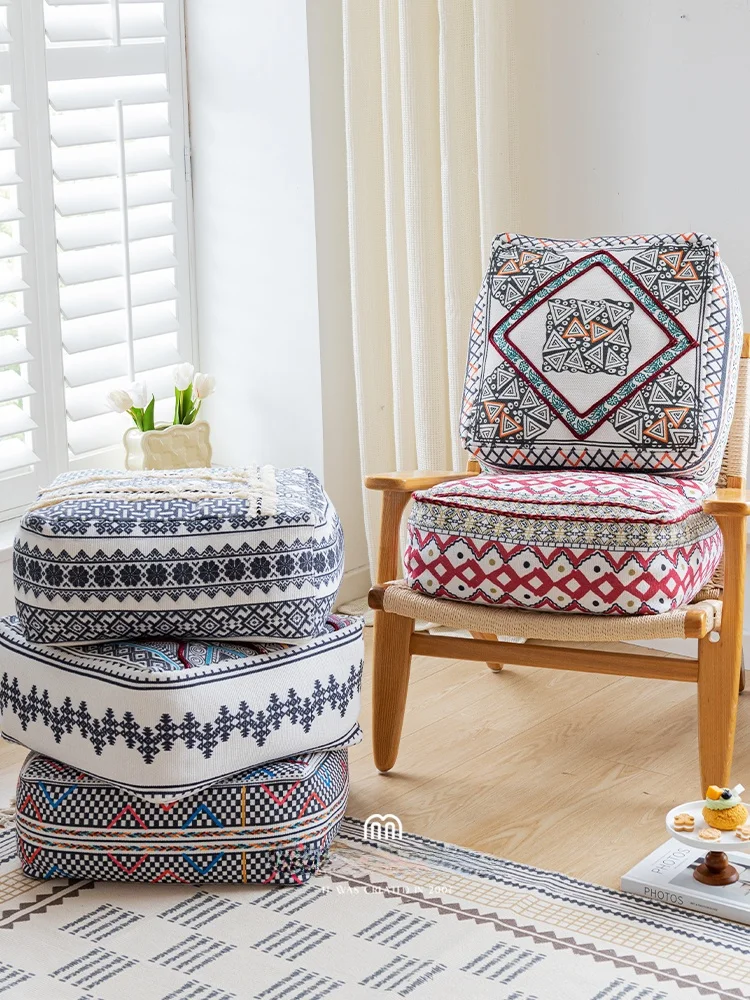 

Подушка-подставка для ног из хлопка и льна для дома и гостиной, для медитации, съемная, моющаяся, для кофейного столика, в стиле мандаринового апельсина