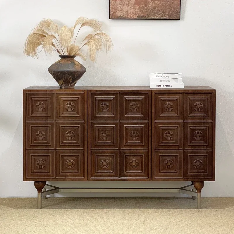Medieval style furniture solid wood sideboard, old elm storage sideboard, retro chest of drawers, carved decoration cabinets