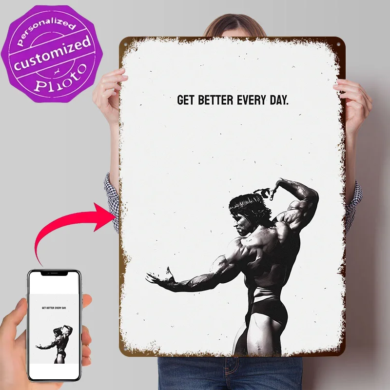 Arnold Schwarzenegger Motivational 3D Texture Metal Poster Customized Wall Art Tin Sign Gift for Mancave Home Decorations Decor