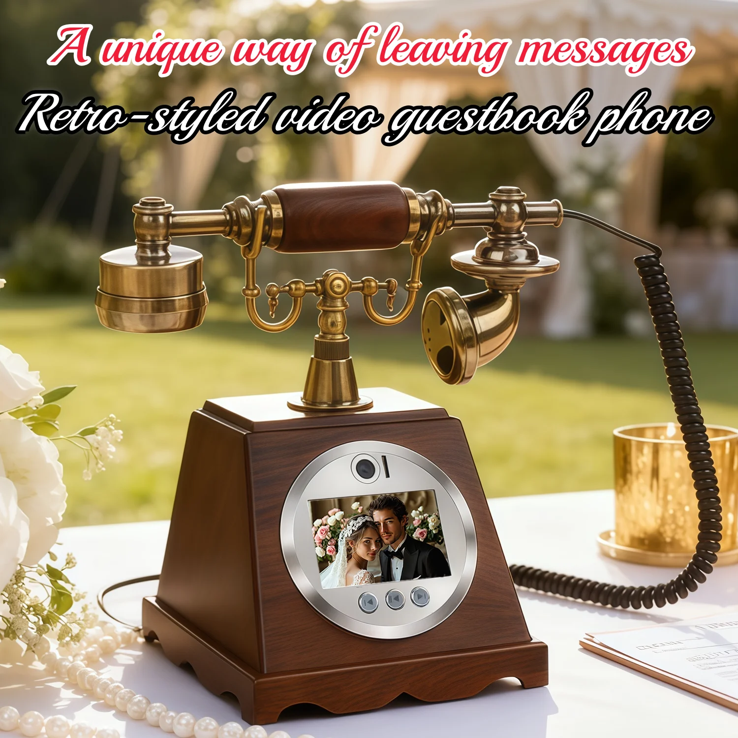Retro-Video-Gästebuch-Telefon, Hochzeits-Audio-Video-Nachrichten-Telefon, Gästebenachrichtigungs-Video-Telefon, Einzigartige Möglichkeit, eine Nachricht zu hinterlassen – Detail 4