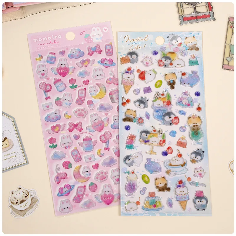 1 pcs Random Cute Candy Color Animals Flash Decor Stickers Scrapbooking Diy Journaling Cute Stationery Diary Sticker Gift Prizes