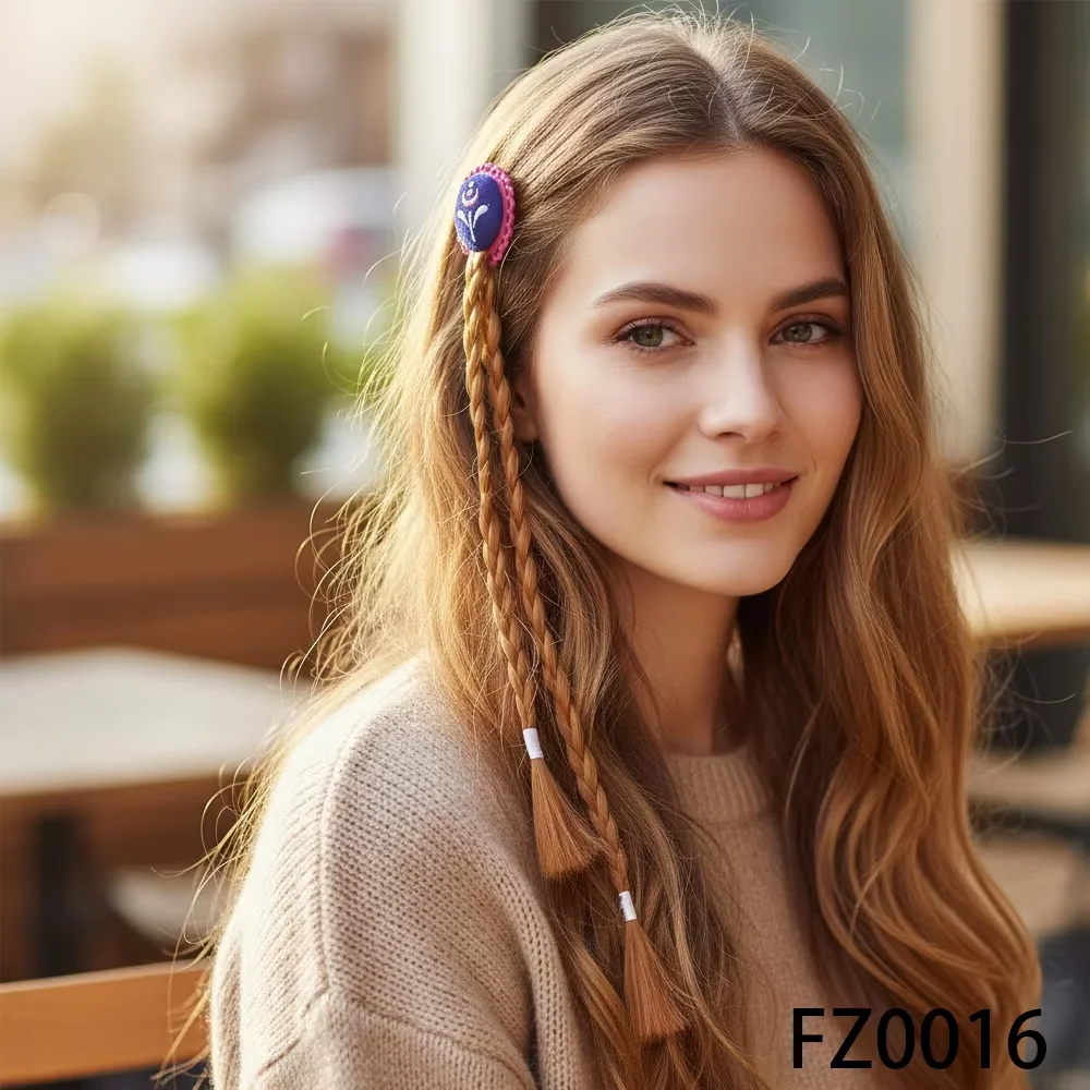 PESENAR Brown Braided Wig Hair Clip with Embroidered Detail Role-Playing & Costume Accessory