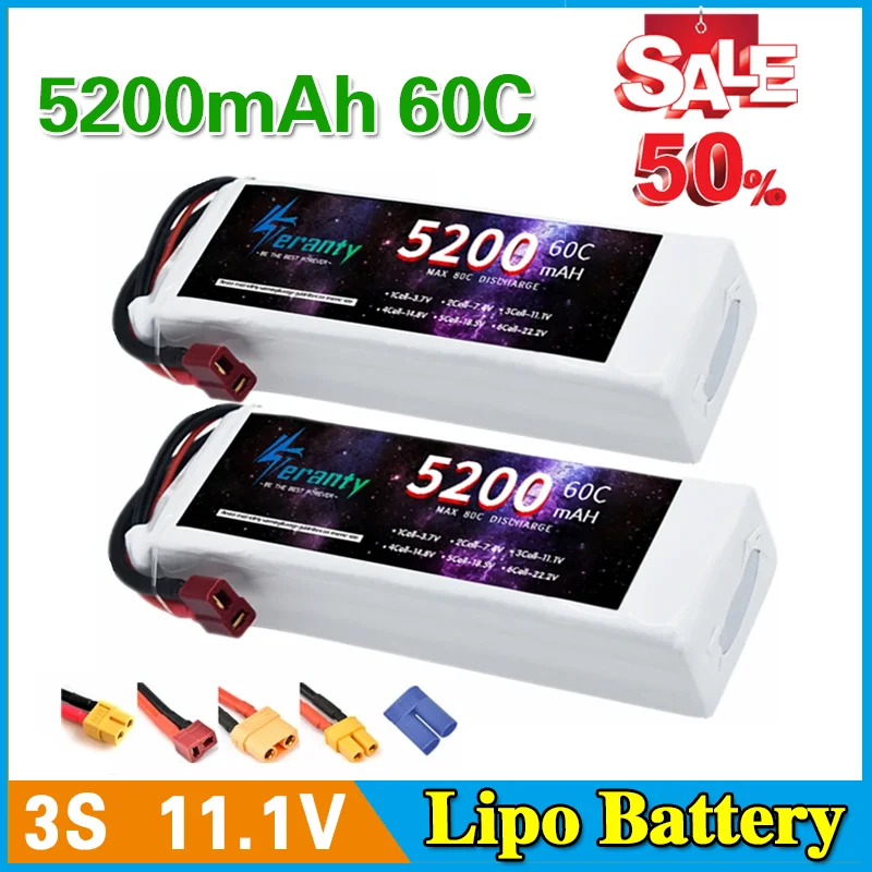

3S Lipo Battery 11.1V 5200mah 60C For RC Car Quadcopter Drone Airplane Helicopter With XT60 Deans T XT90 EC5 11.1V Battery