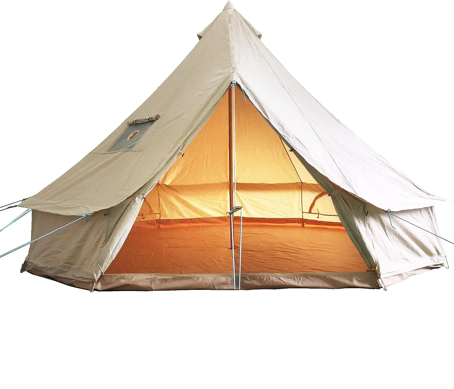 Outdoor Cotton Canvas Bell Tent with Mesh, Waterproof, Four Seasons, Family Camping