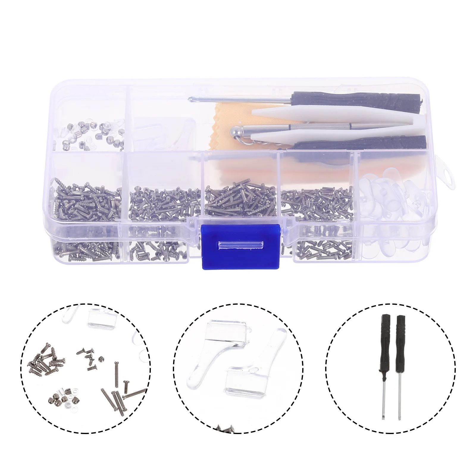 

1Set Portable Glasses Repair Kit Includes Multi Screw Types and Sturdy Driver for Frame Adjustment Silver Eyeglass Repair Kit