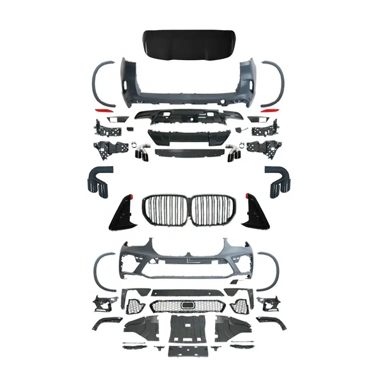 

Комплект кузова из АБС-углеволокна, передние и задние автомобильные бамперы, боковые юбки с решеткой, задняя губа и горло для X5 G05, обновление X5M 2019 +