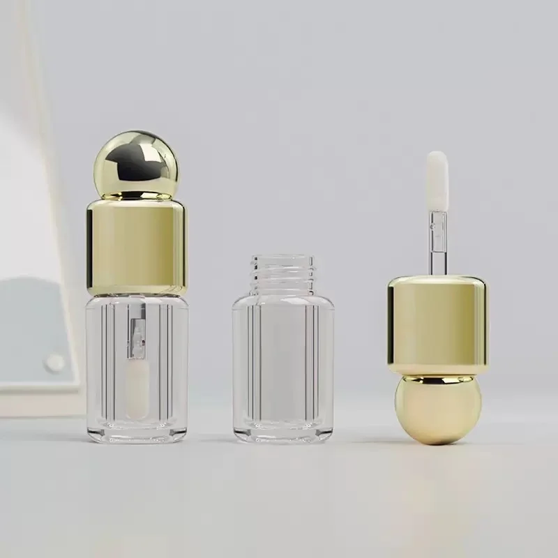 

50Pcs Clear Short Chubby Golden Wand Lipgloss Tube 3.5ml with Ball Cap Empty Lip Glaze Container Cosmetic Packaging Tubes