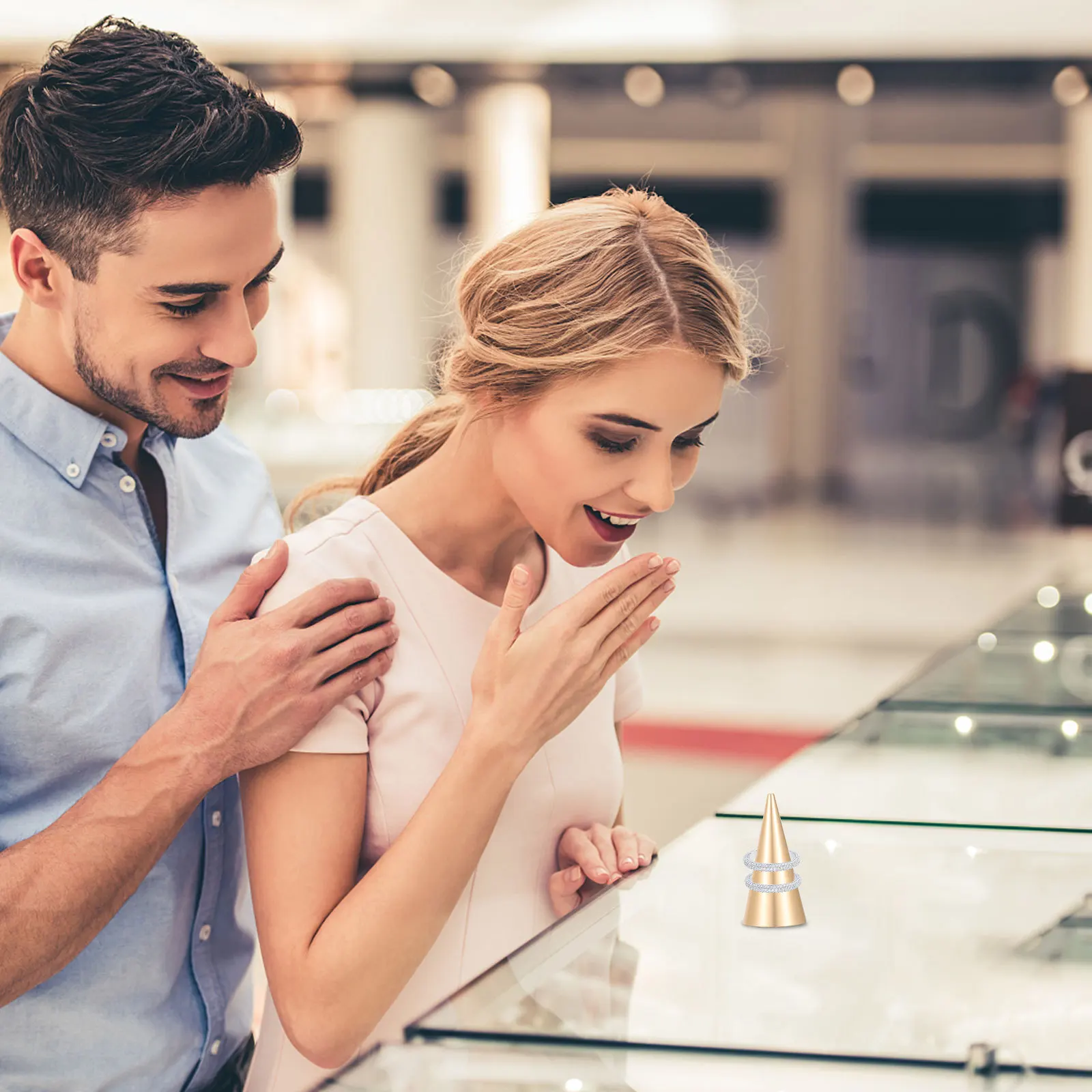 

Ring Display Stand Stainless Steel Tower Shape For Jewelry Store Home Wedding Ring Holder Cone Finger Stand Jewelry