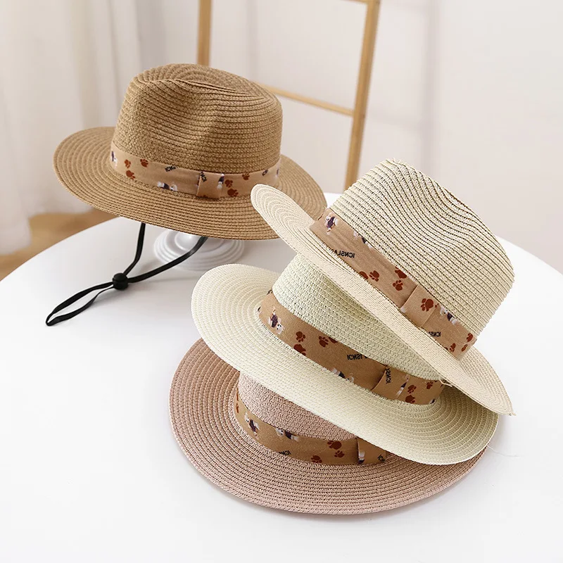 2024 Summer Children Panama Hats for Girls Boys Straw Kids Fedora Hat Beach Travel Baby Cap Children Sun Hats 2-6Y