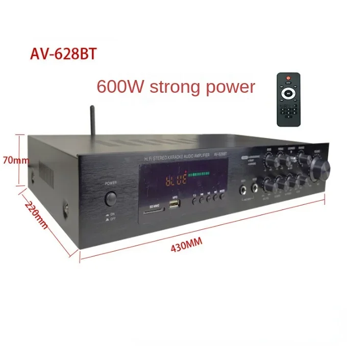 AV-628BT5 channel 600W high-power home card insertion Bluetooth amplifier, subwoofer K pull OK sound system