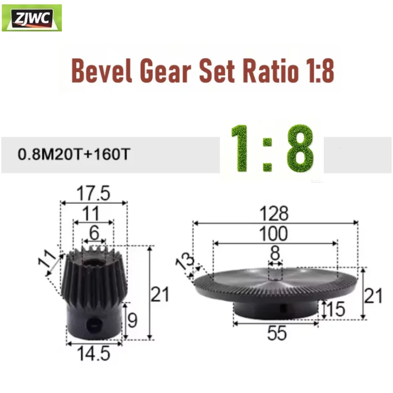 0.8M 20T 160T Straight Bevel Gear 1:8 Ratio Bore Hole 90° Right Angle Reverse Drive 45# Steel