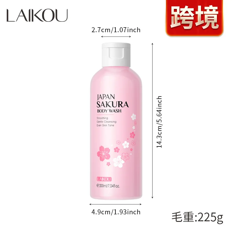 LAIKOU Sakura Body Wash gel doccia lozione 200ml Smooth Gentle Cleansing Moisturizing Shrink pori cura della pelle Repaire