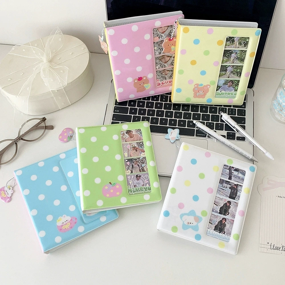 Cartoon Animal Bright Color Dots Photo Booth Album For 40 Pcs 2x6 Inch Photo Strips Bookmark 20 Pcs 4x6 4R Photo Holder 40 Pages