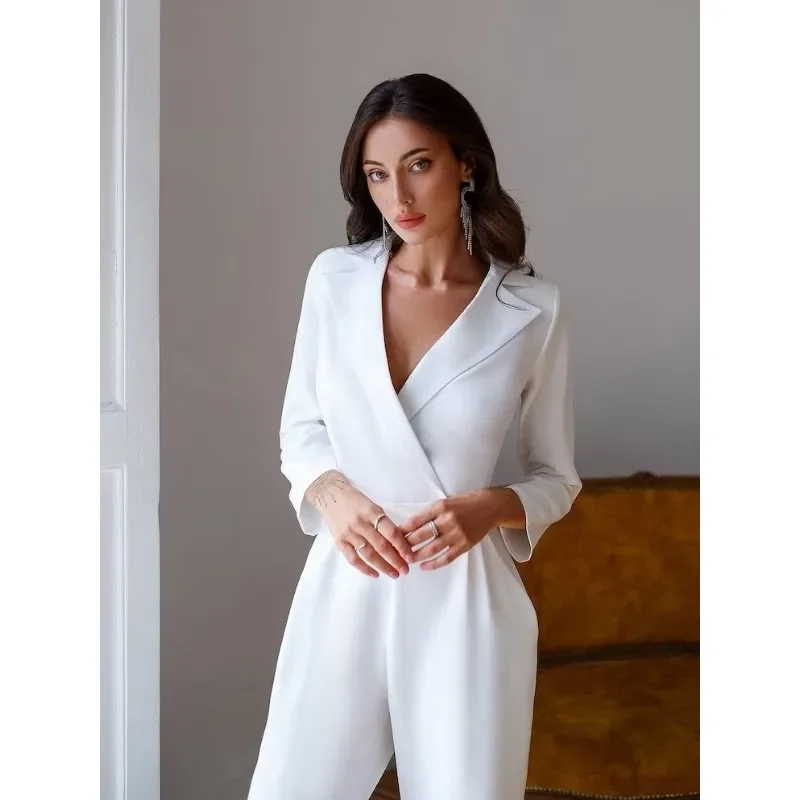 Women's Fashion Solid Slim High Waist Jumpsuits Spring Autumn 2023 New Jumpsuits Women's Long Sleeve V-neck Wide Leg Jumpsuits