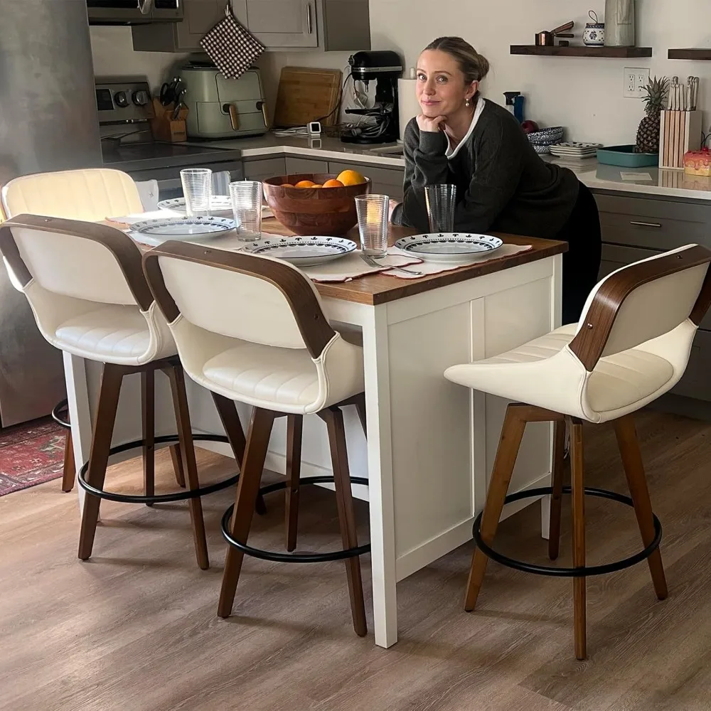 Set di 2 sgabelli da bar moderni ad altezza bancone - Sgabelli da bar girevoli della metà del secolo da 26,4 pollici con imbottitura in ecopelle, schienale con cuscino