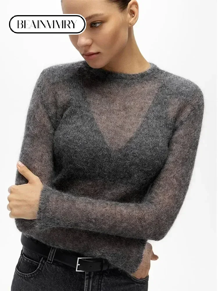 Fashion Solid Round Neck Thin Sweater Elegant Long Sleeve Bodycon Knitted Pullover 2024 New Autumn Lady Commuting Street Outwear