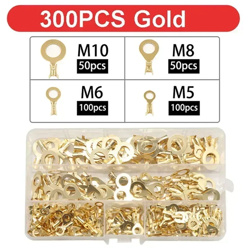 150/300/540Pcs M3/M4/M5/M6/M8/M10 Ring Lugs Eyes Copper Crimp Terminals Cable lug Wire Connection Non Insulated Assortment Kit