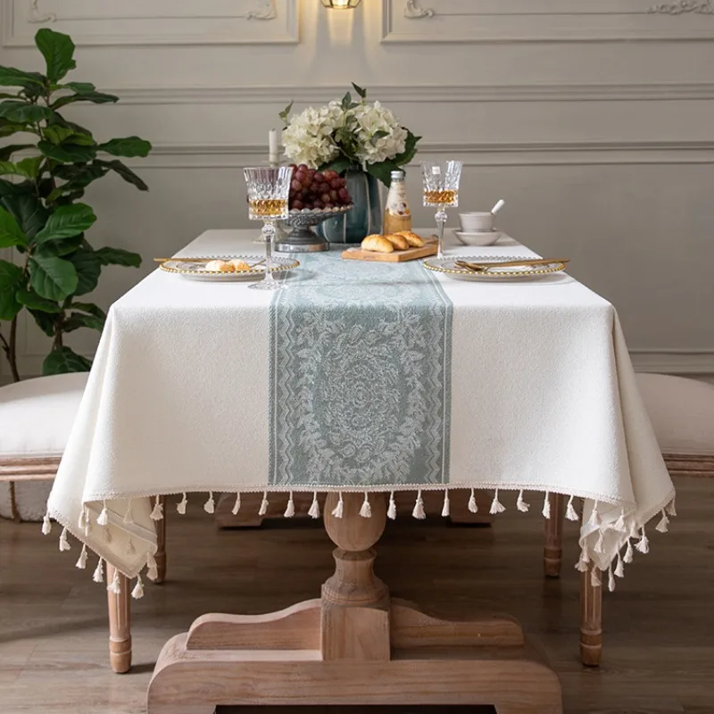 

Tablecloth Polyester Fiber Jacquard Retro Floral Fringe Rectangular Tea Table Cover Cloth Lace Home Textiles European Style