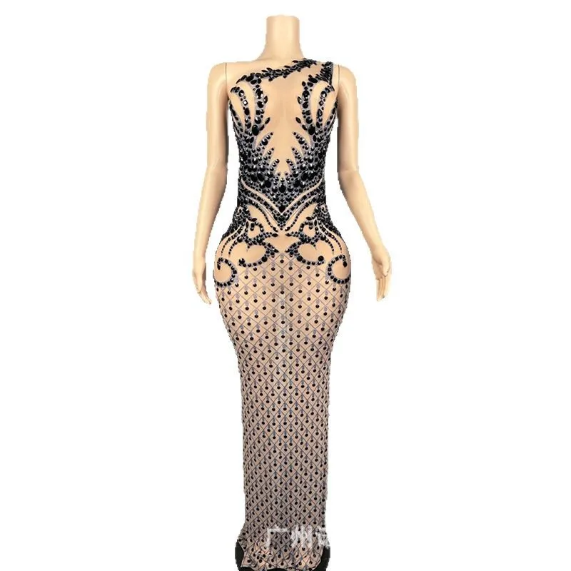 Glam One-shoulder Contrasting Color Design Dress Adult Model Catwalk Clothing Female Banquet Host Dress Vestidos Luxo Para Festa