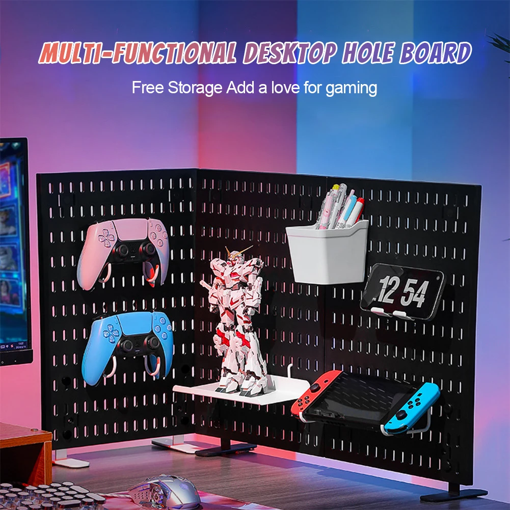 

Pegboard Wall Panel No-Punch Peg Board Wall-Mounted Hole Board Storage Rack for Study Room Living Room Gaming Room