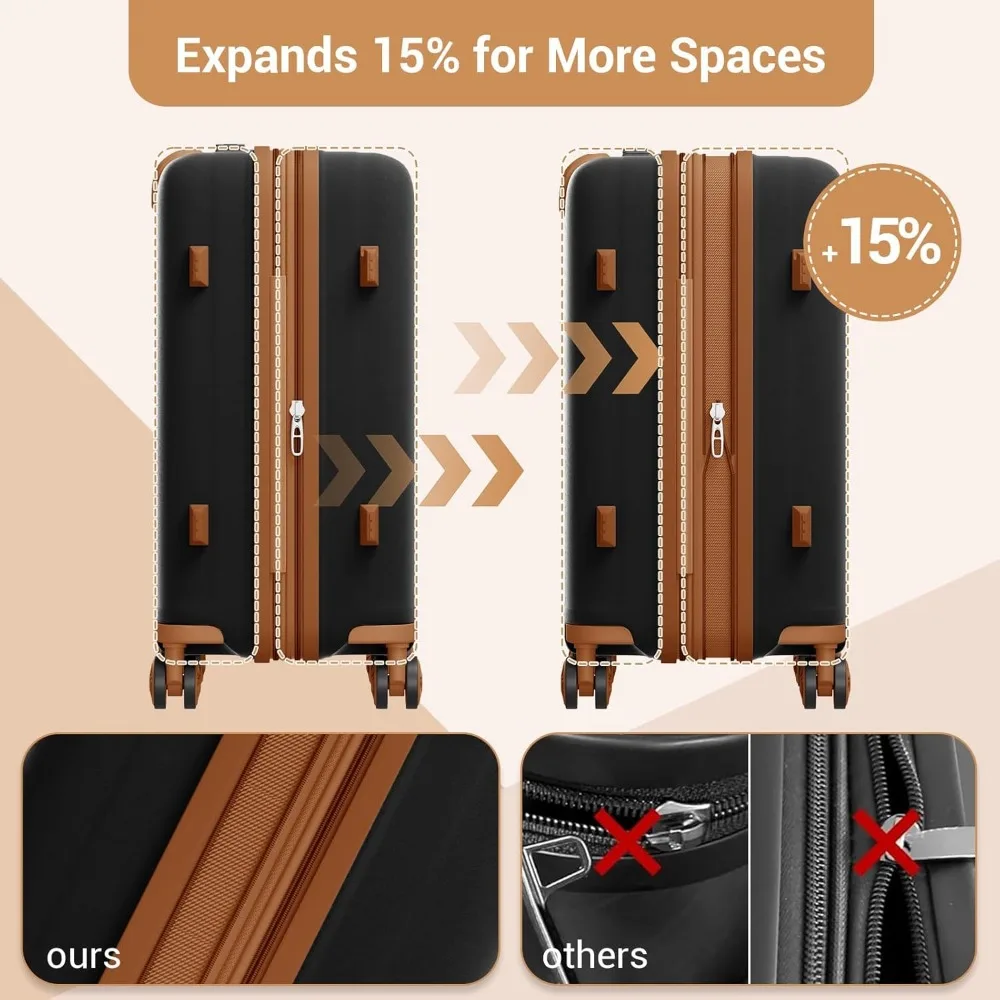 Large Capacity 24 Inch Expandable Hard Shell Luggage with Hidden Cup Holder, TSA Lock, and Lightweight Suit for Easy Travel