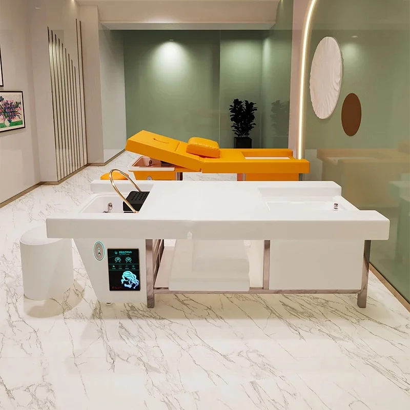 Electric Head Massage Foot Massage Sku White Orange Wooden Base Ceramic Basin Integrated Shampoo Bed